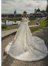 Strapless Pearl Beaded Ivory Lace Tulle Floral Wedding Dress